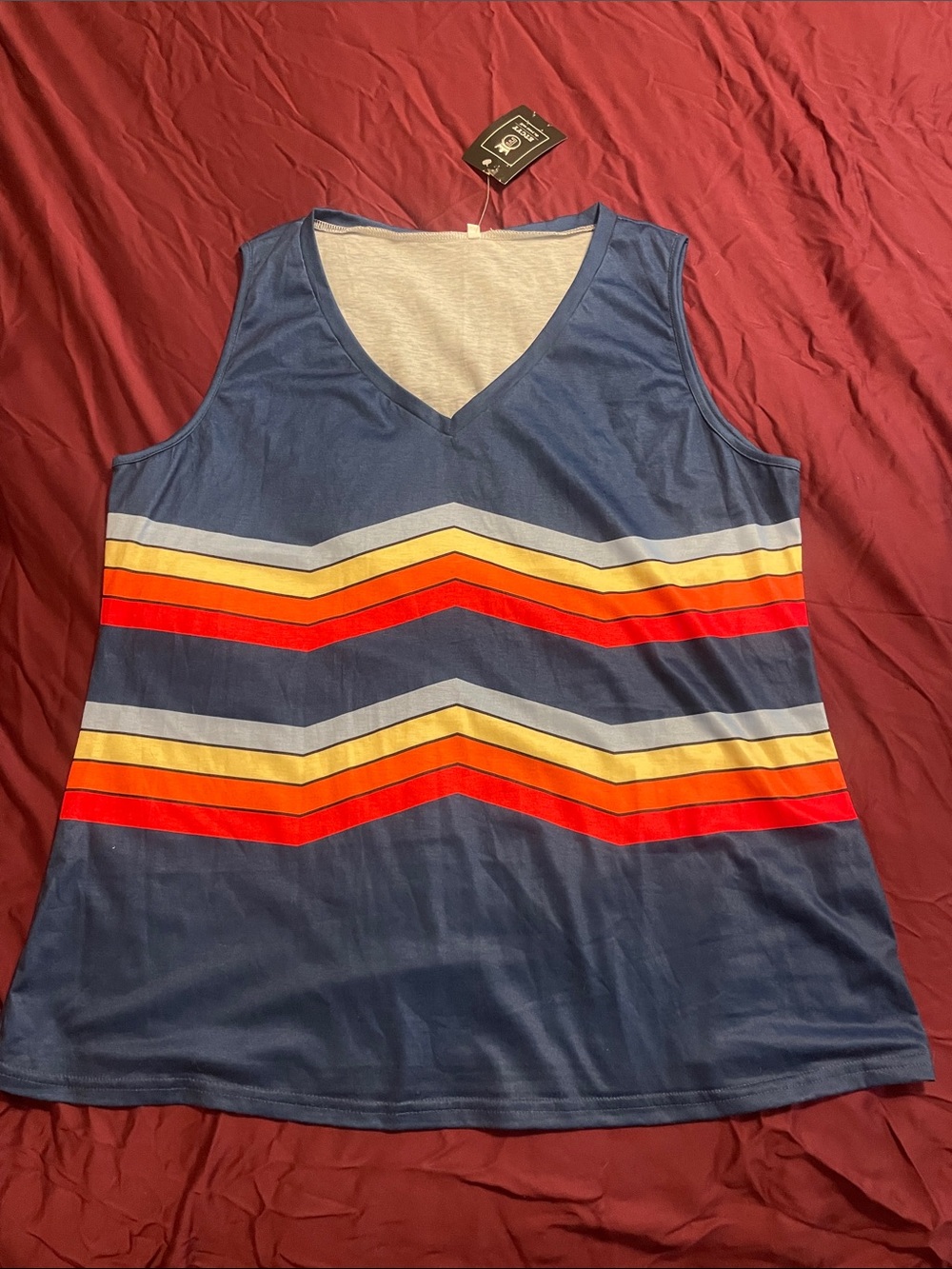 ETCYY Blue & Light Gray Chevron V-Neck athletic Top beachwear